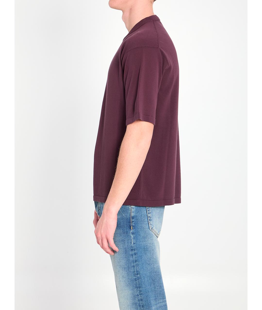 ROBERTO COLLINA Бордовая хлопковая футболка, фото 3