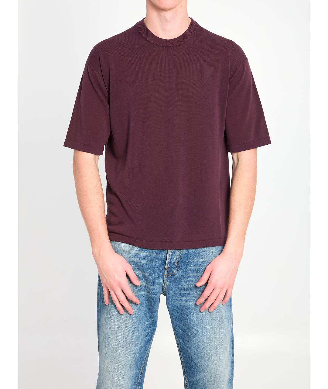 ROBERTO COLLINA Бордовая хлопковая футболка, фото 5