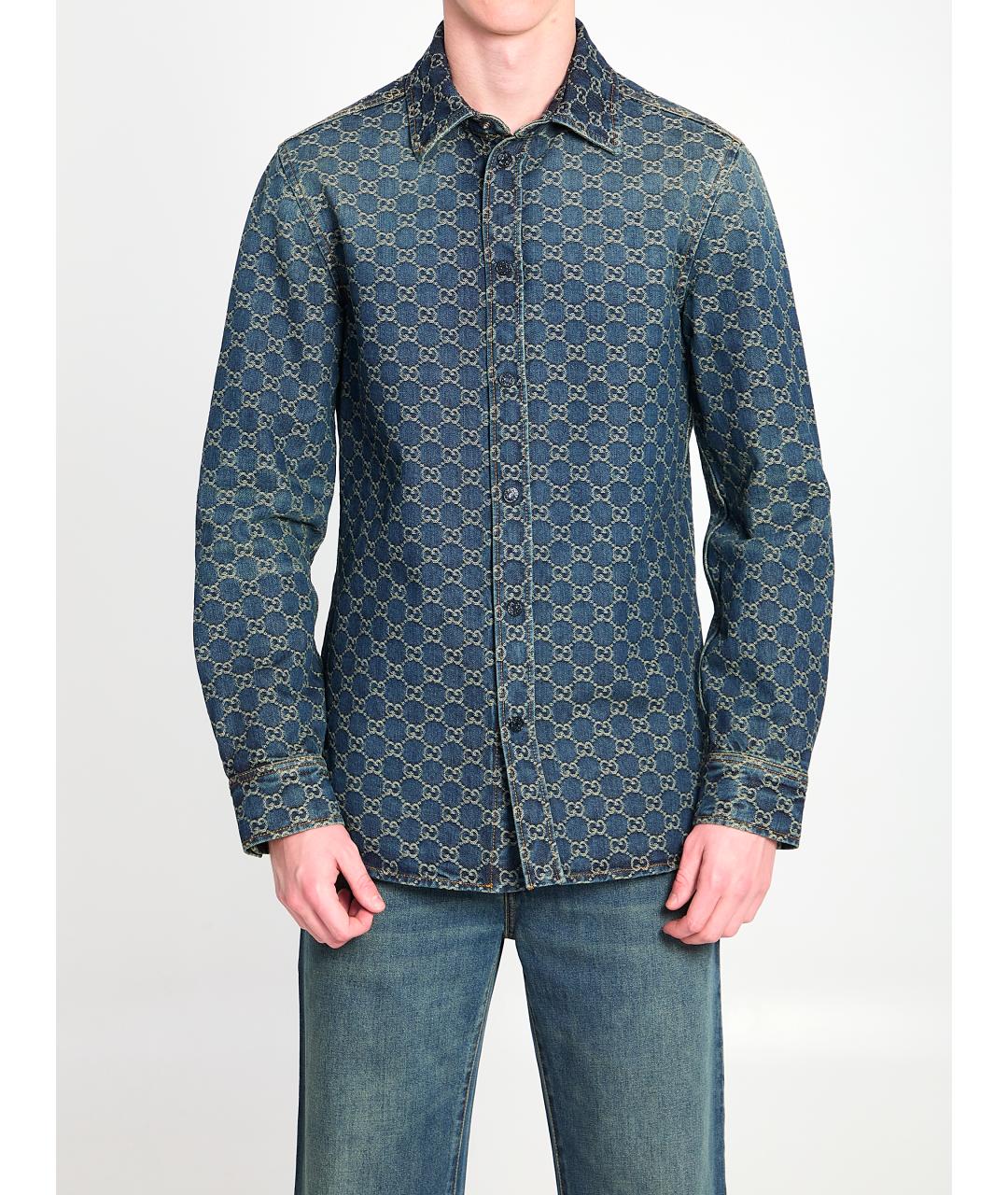 GUCCI Синяя хлопковая кэжуал рубашка, фото 5