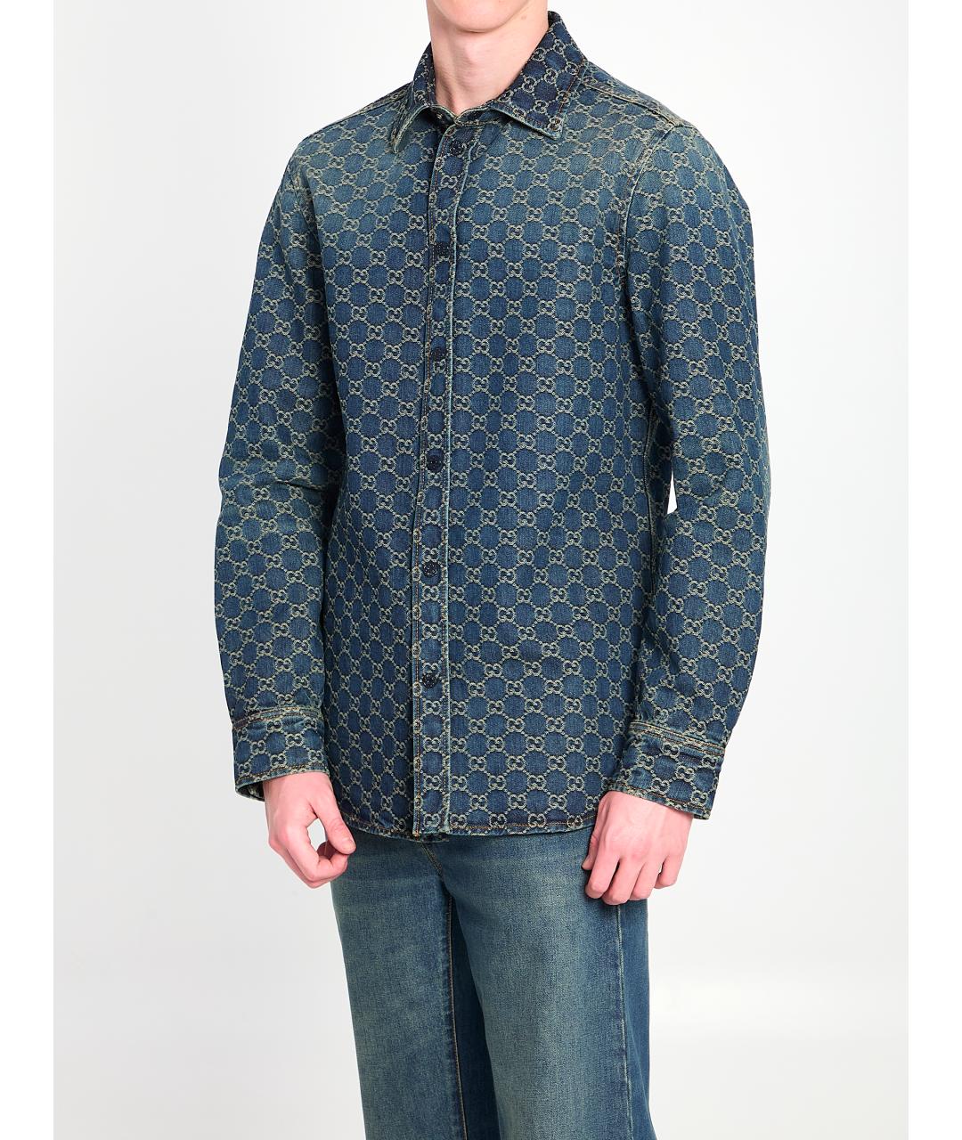 GUCCI Синяя хлопковая кэжуал рубашка, фото 2