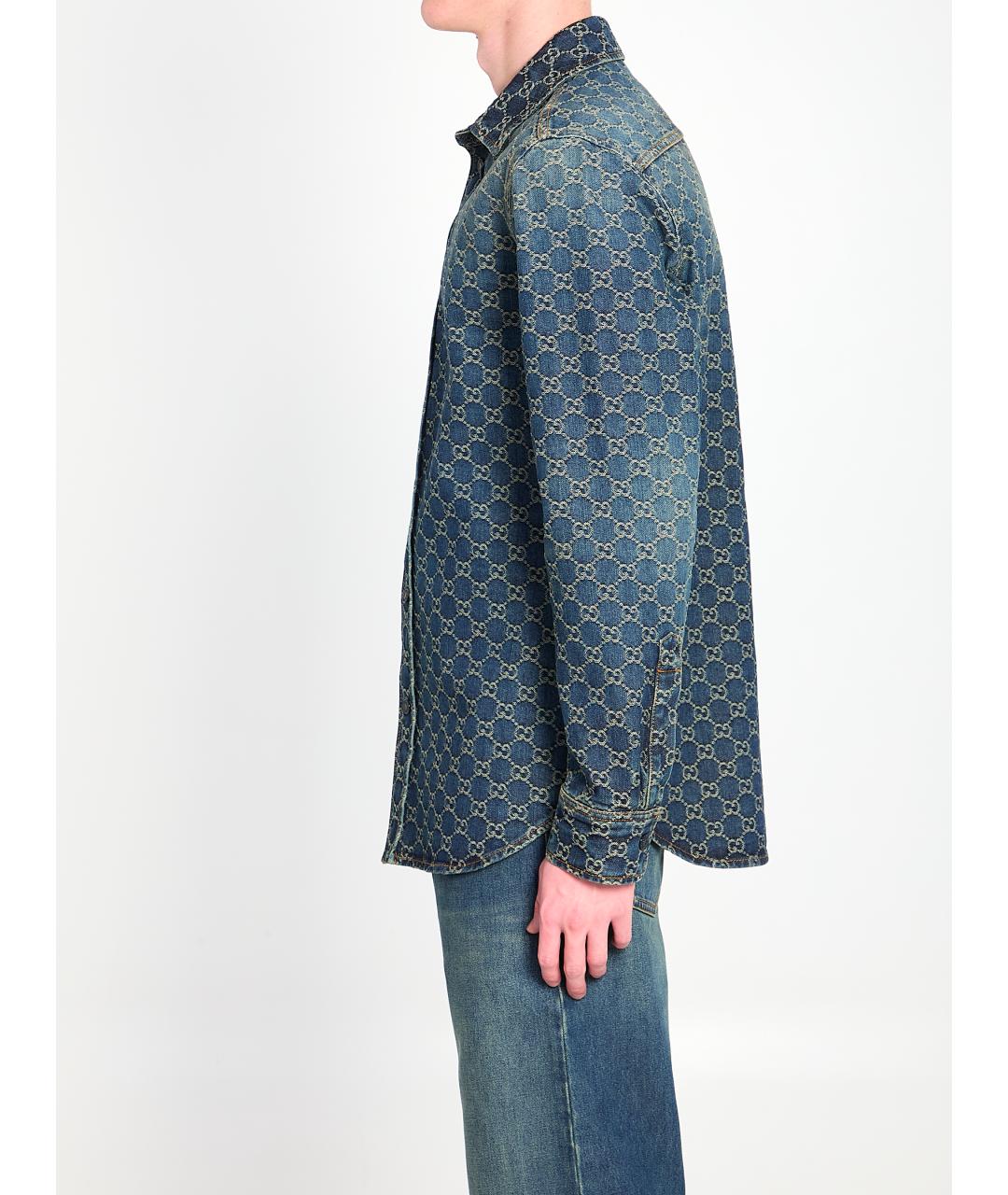 GUCCI Синяя хлопковая кэжуал рубашка, фото 3