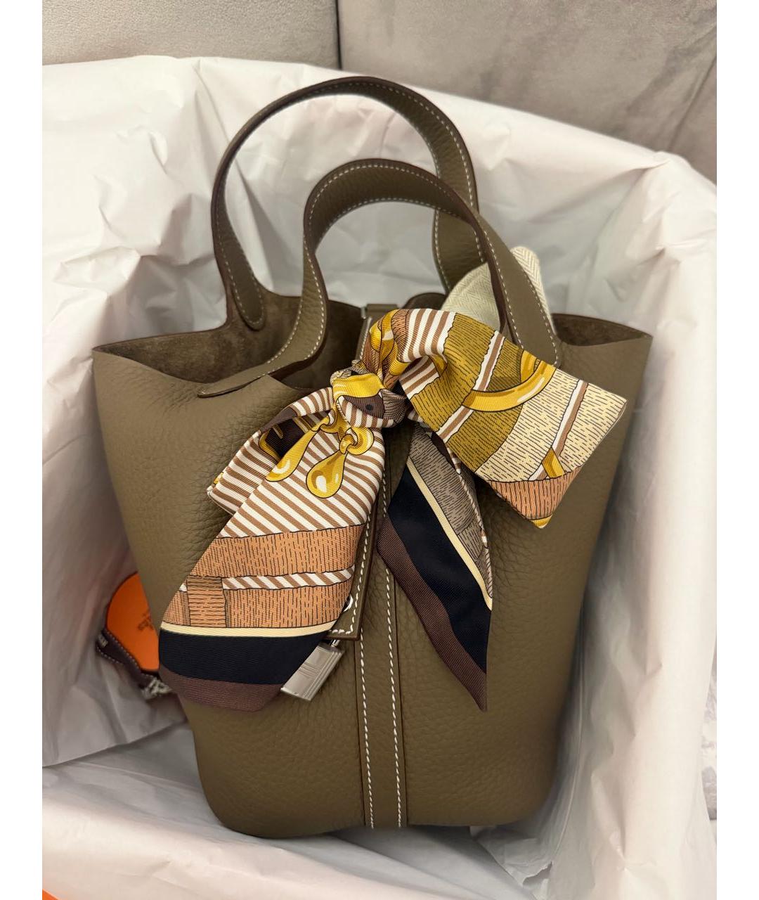 HERMES Серая кожаная сумка с короткими ручками, фото 5