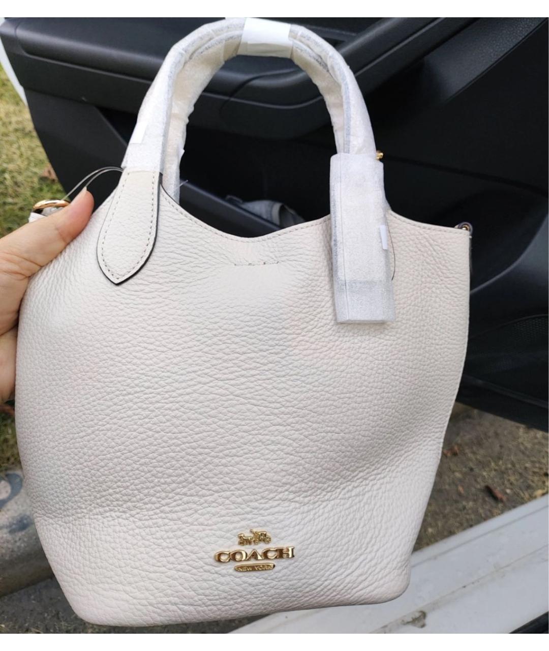 COACH Белая кожаная сумка с короткими ручками, фото 7
