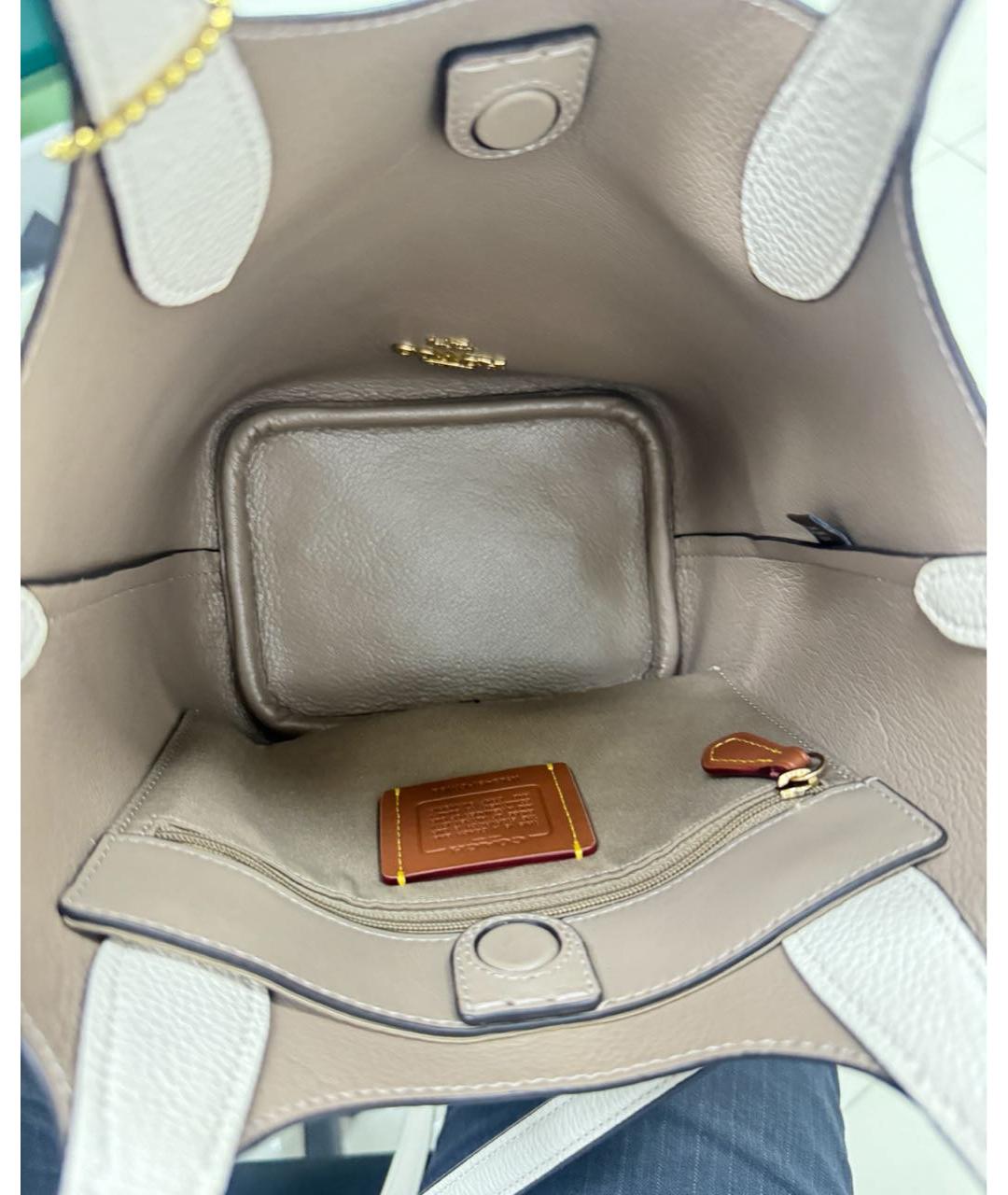 COACH Белая кожаная сумка с короткими ручками, фото 5