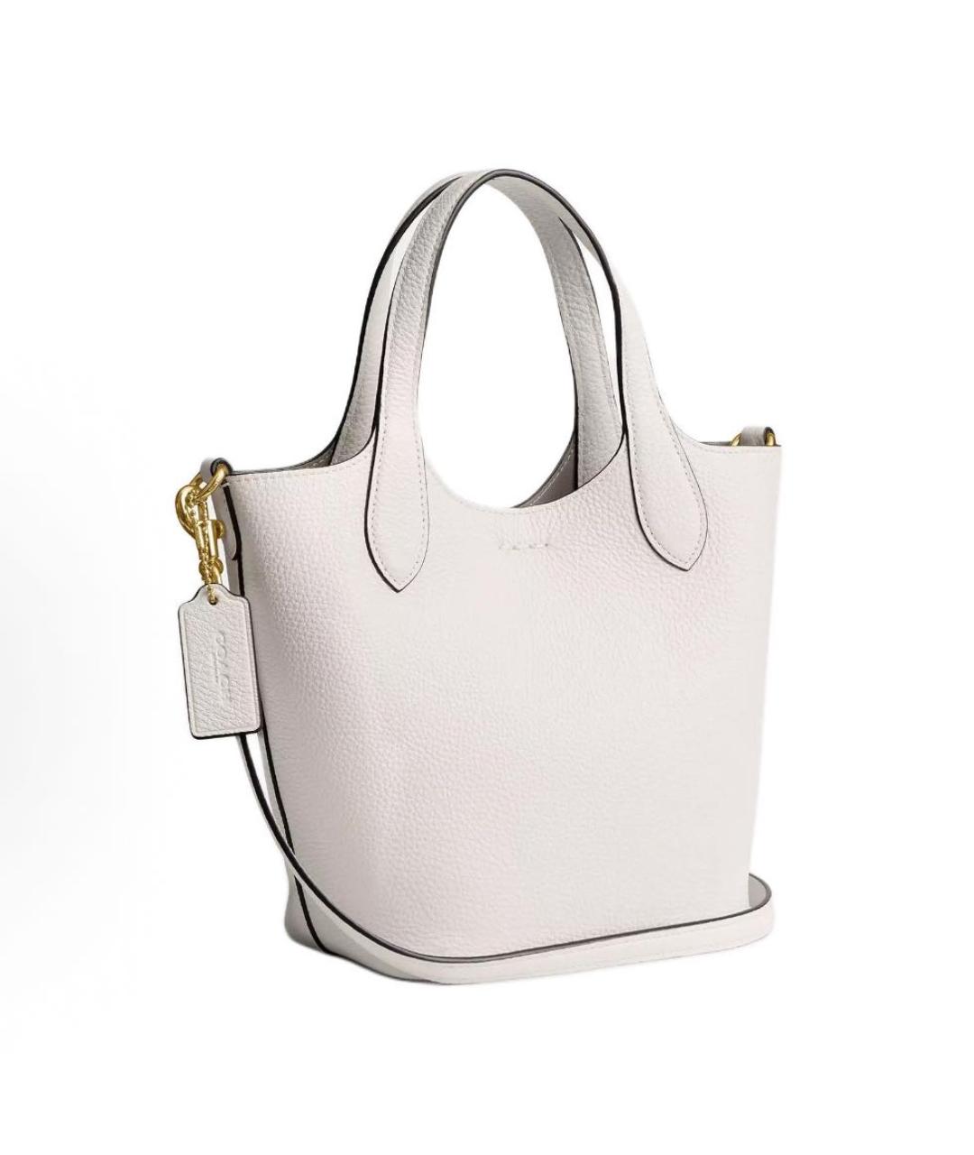 COACH Белая кожаная сумка с короткими ручками, фото 2