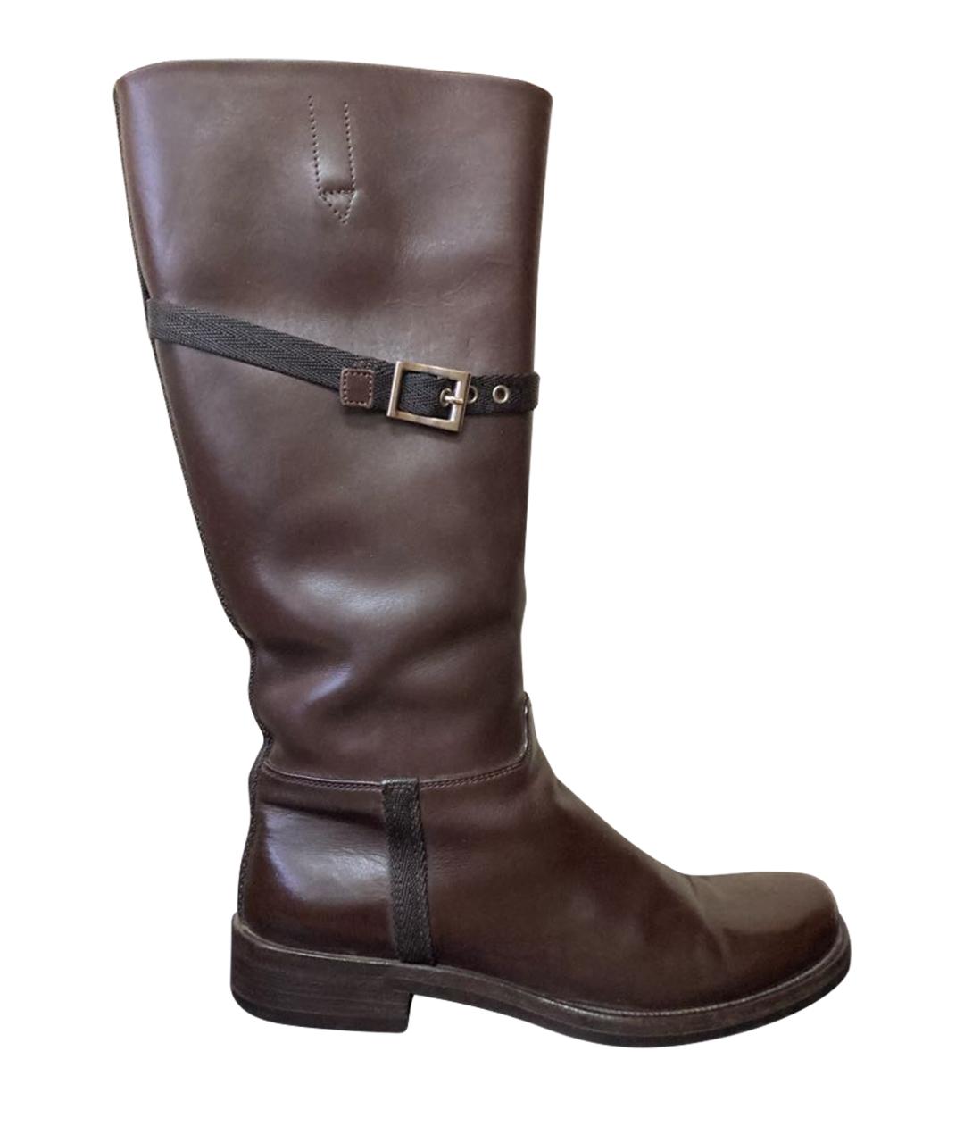 PRADA Коричневые кожаные сапоги, фото 1