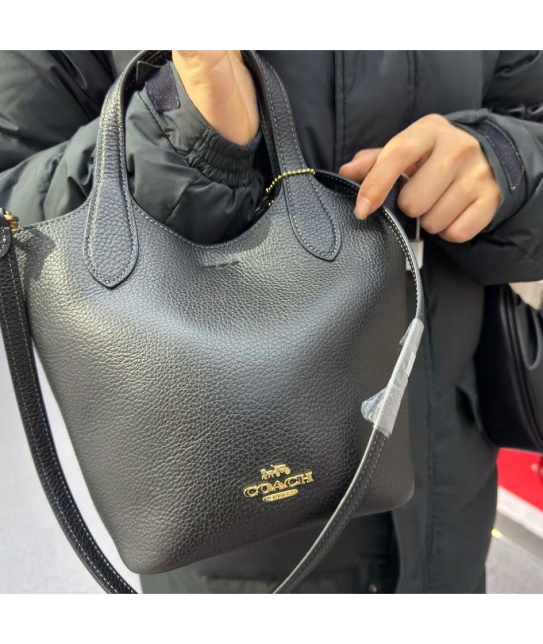 COACH Черная кожаная сумка с короткими ручками, фото 6