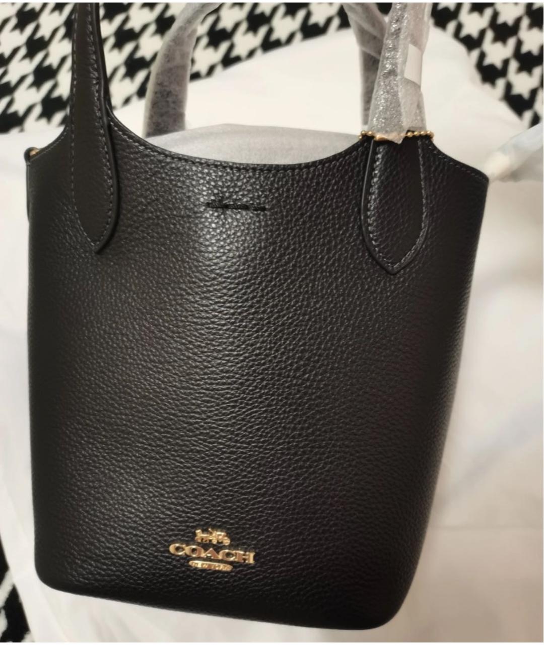COACH Черная кожаная сумка с короткими ручками, фото 7