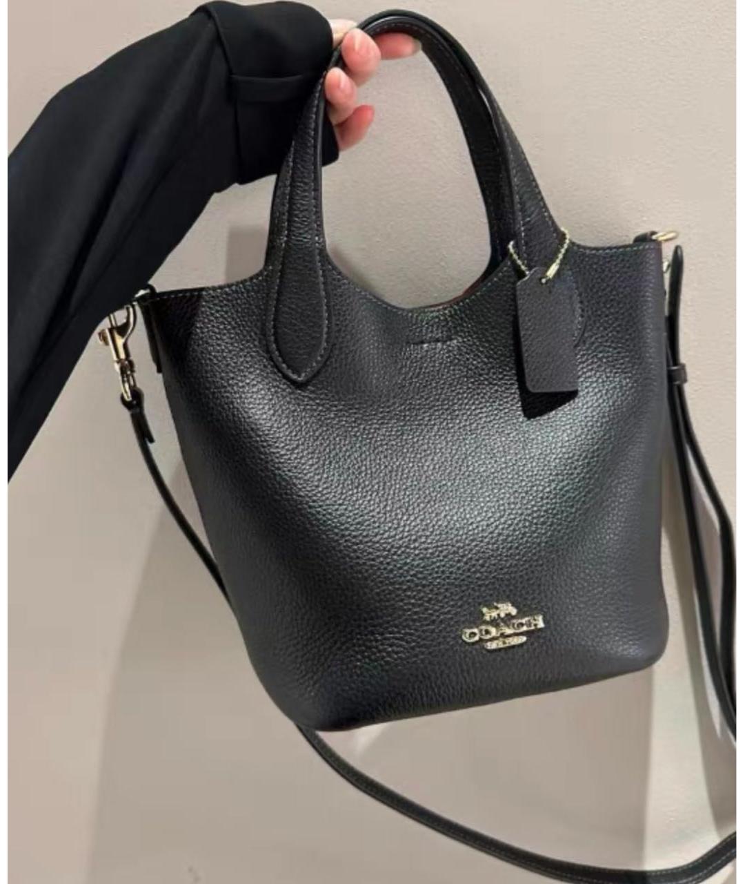 COACH Черная кожаная сумка с короткими ручками, фото 8