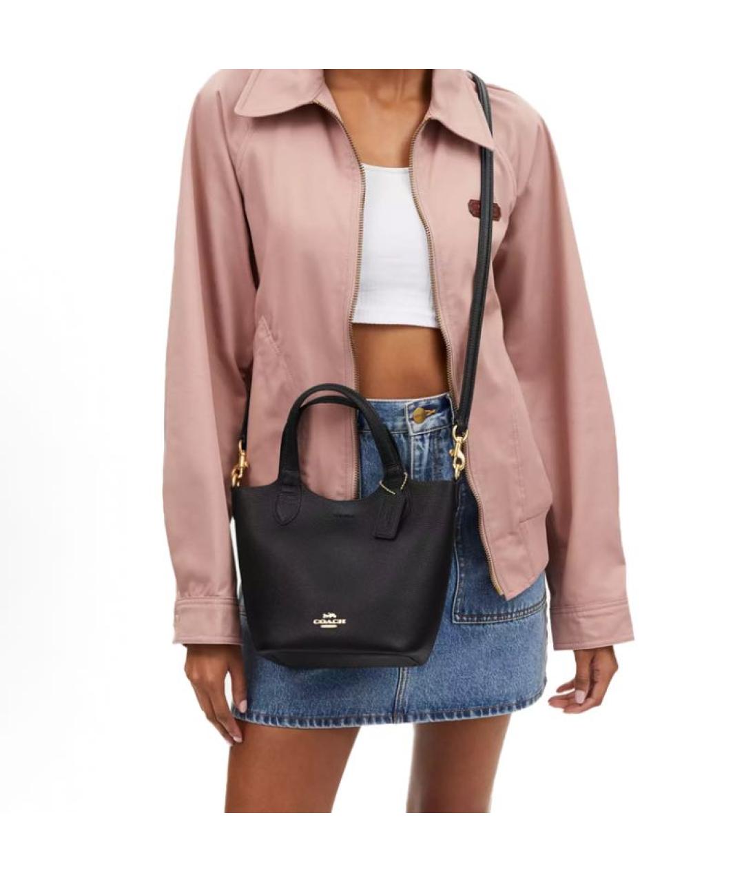 COACH Черная кожаная сумка с короткими ручками, фото 5