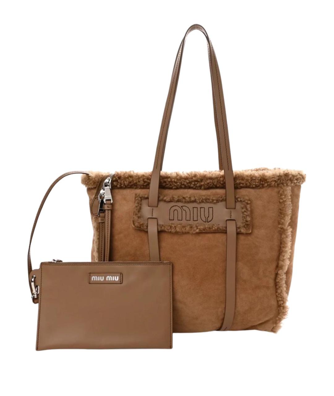 MIU MIU Коричневая замшевая сумка тоут, фото 1