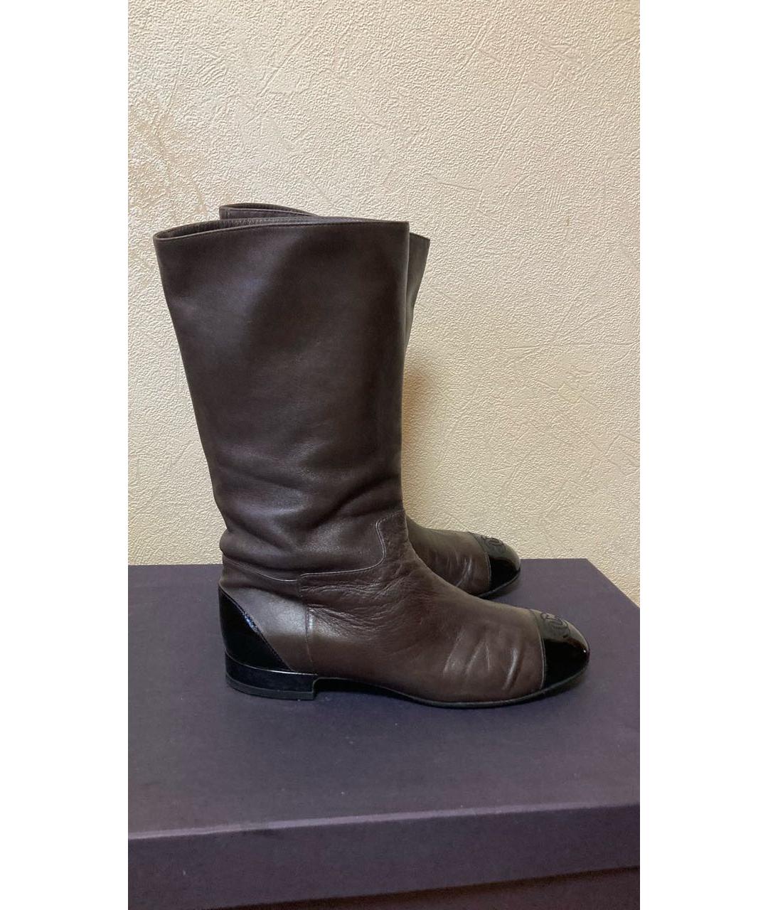 CHANEL Коричневые кожаные полусапоги, фото 5