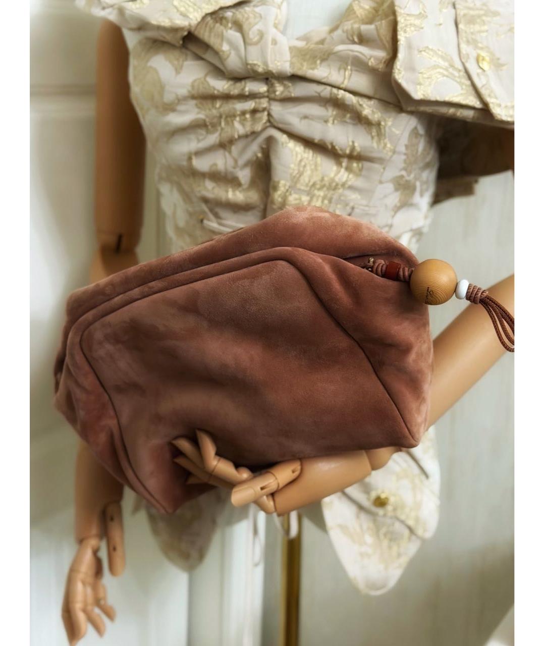 LORO PIANA Коралловая замшевая сумка через плечо, фото 3