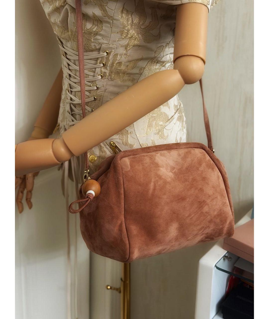 LORO PIANA Коралловая замшевая сумка через плечо, фото 4