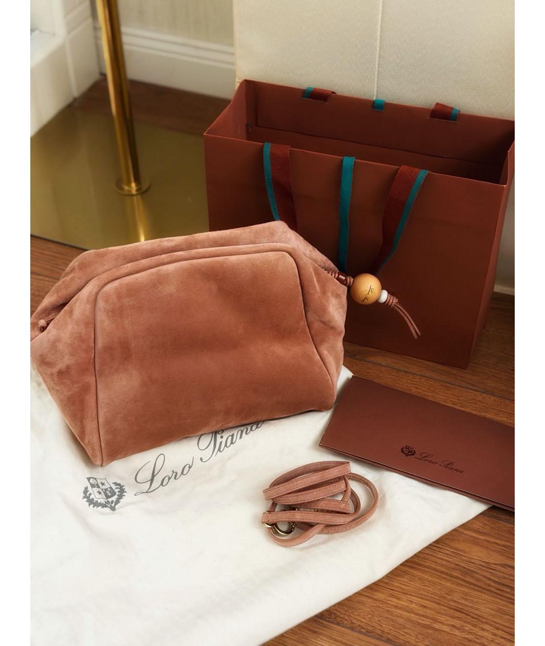 LORO PIANA Коралловая замшевая сумка через плечо, фото 2