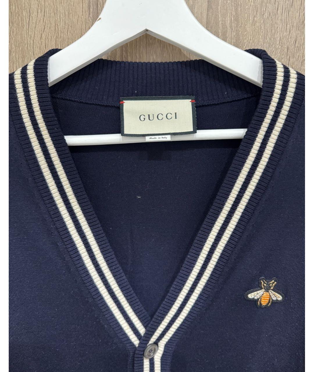 GUCCI Темно-синий шерстяной кардиган, фото 3