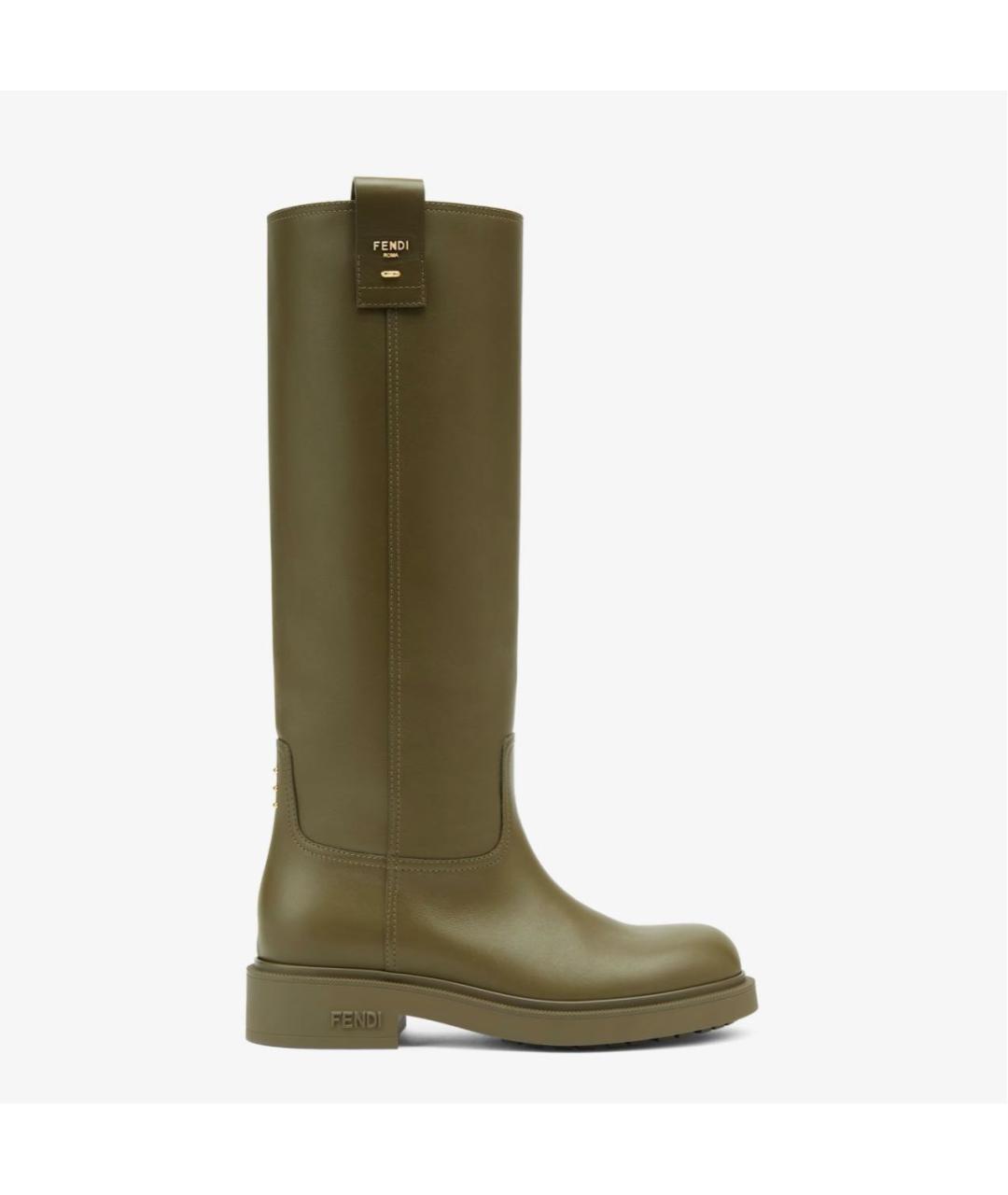 FENDI Хаки кожаные сапоги, фото 5