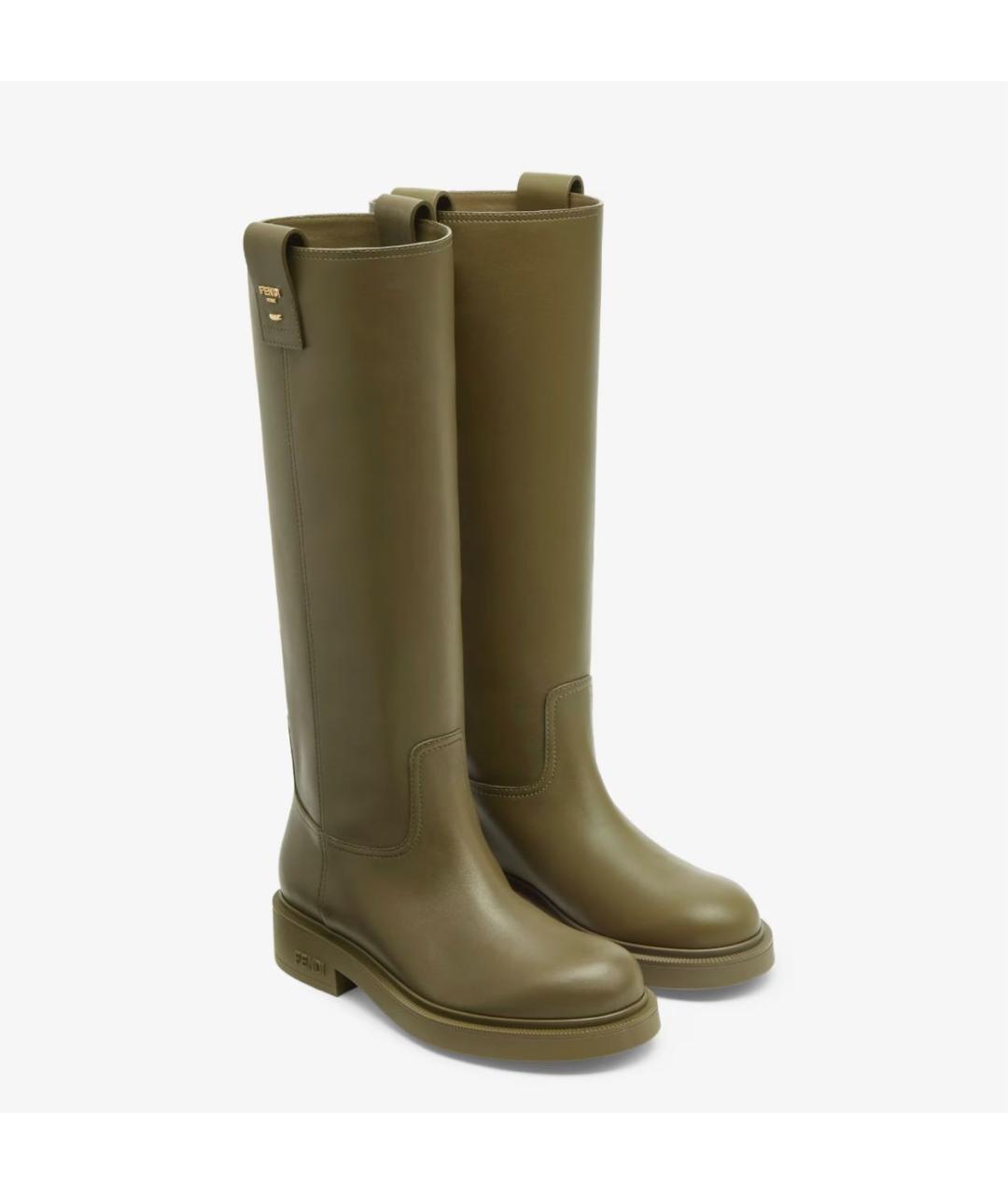 FENDI Хаки кожаные сапоги, фото 4