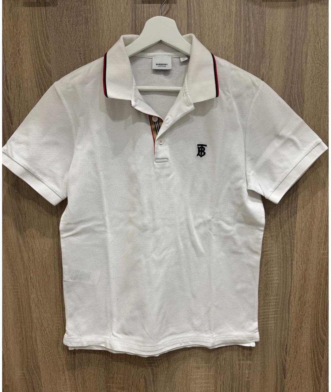 BURBERRY Белое хлопко-полиэстеровое поло с коротким рукавом, фото 5