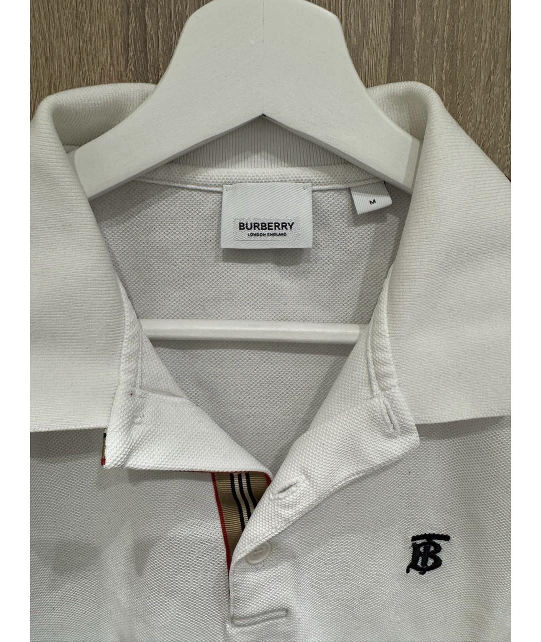 BURBERRY Белое хлопко-полиэстеровое поло с коротким рукавом, фото 3