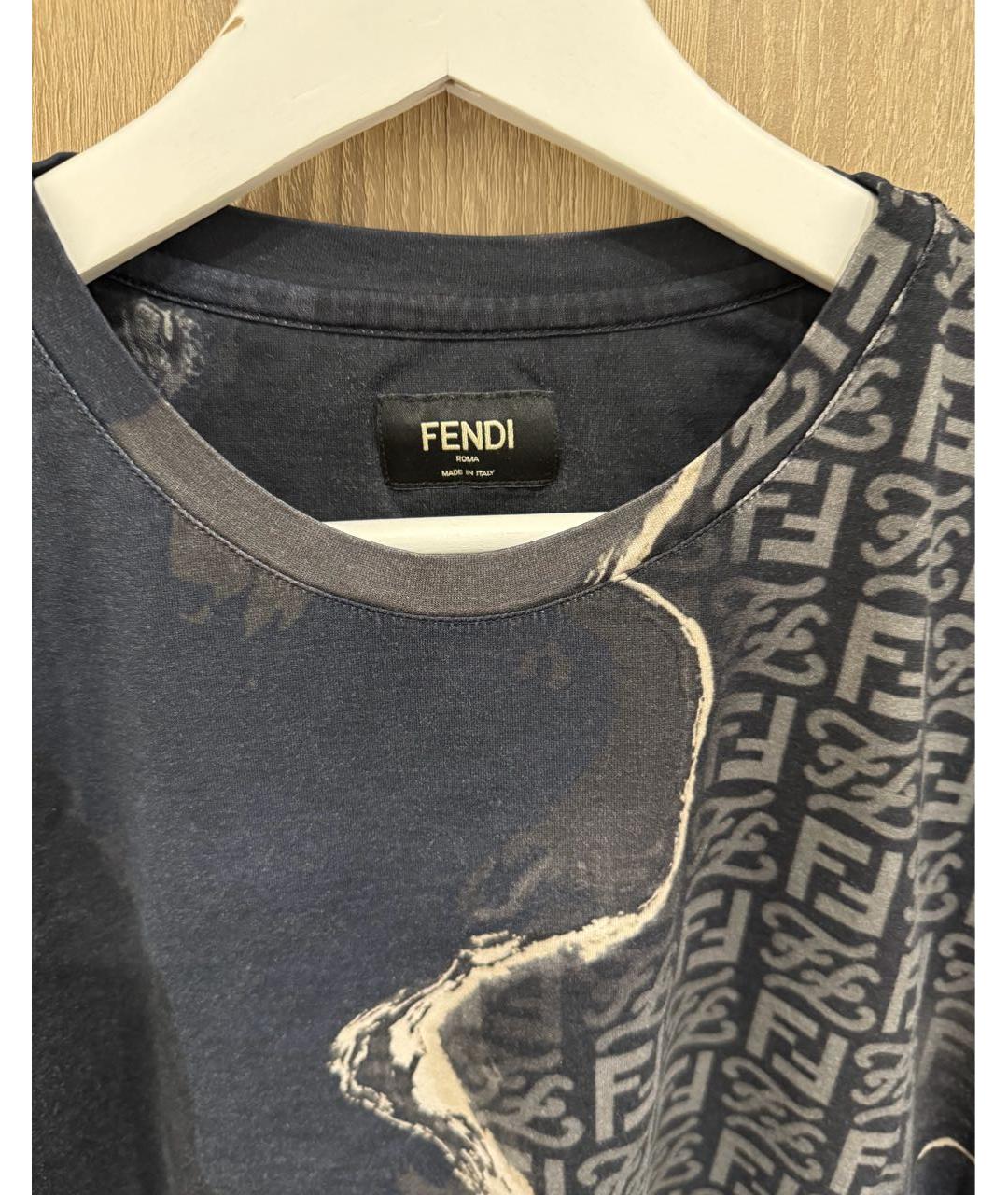FENDI Темно-синяя хлопковая футболка, фото 3