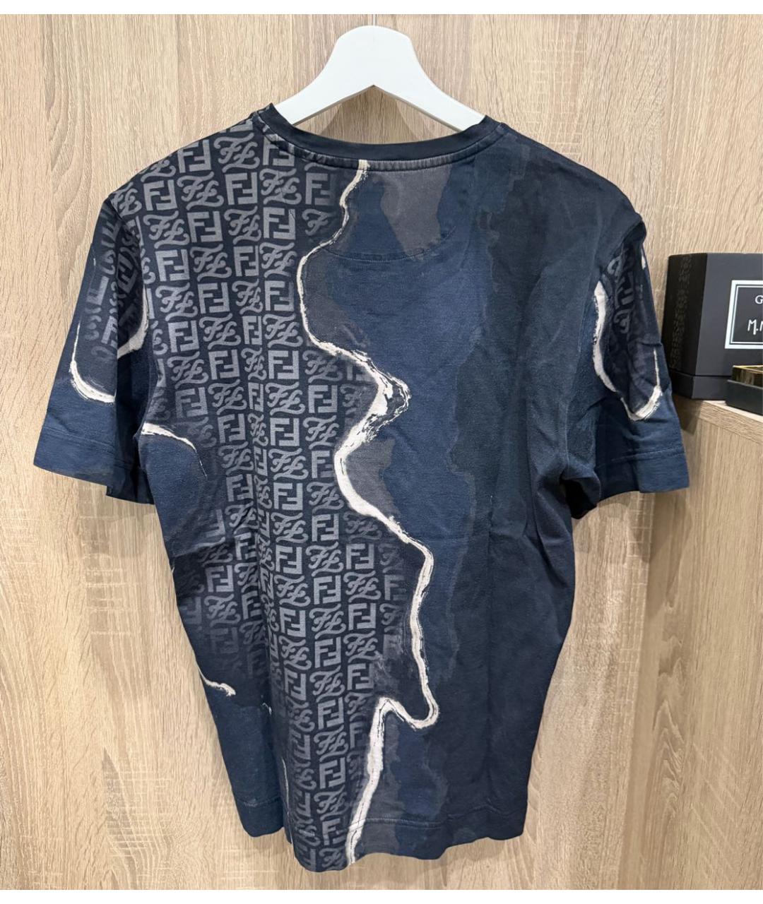 FENDI Темно-синяя хлопковая футболка, фото 2