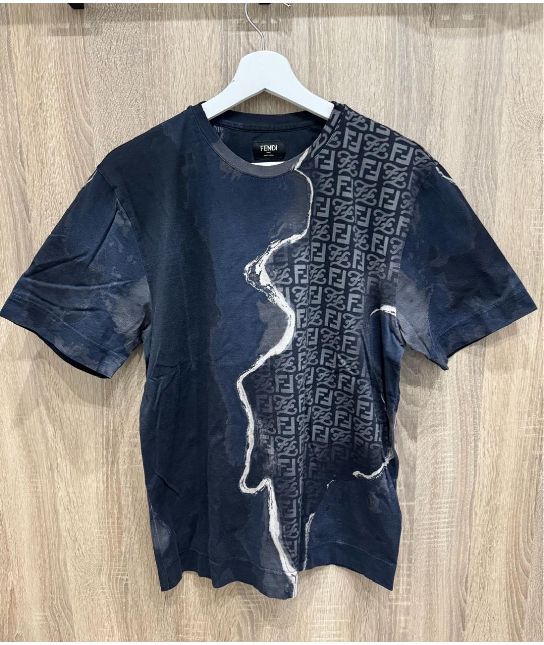 FENDI Темно-синяя хлопковая футболка, фото 5