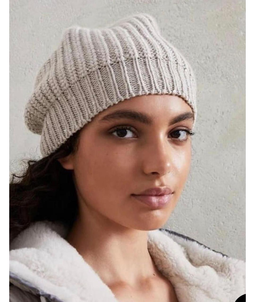 BRUNELLO CUCINELLI Бежевая кашемировая шапка, фото 2