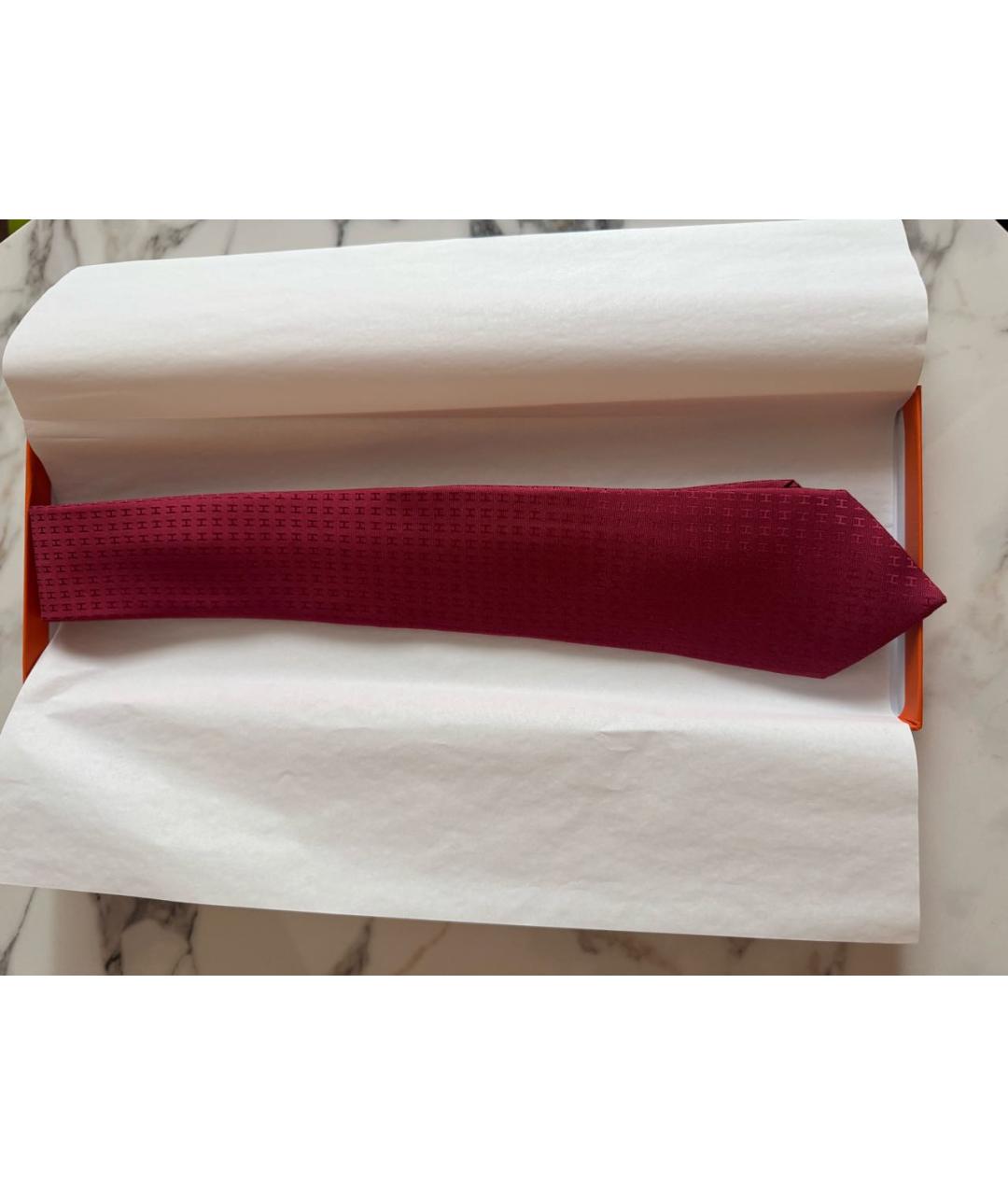 HERMES Бордовый шелковый галстук, фото 2