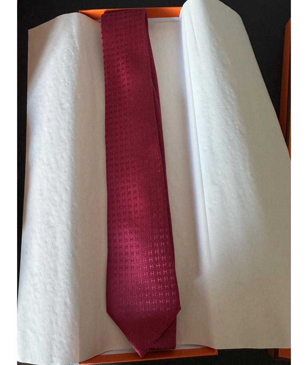HERMES Бордовый шелковый галстук, фото 3