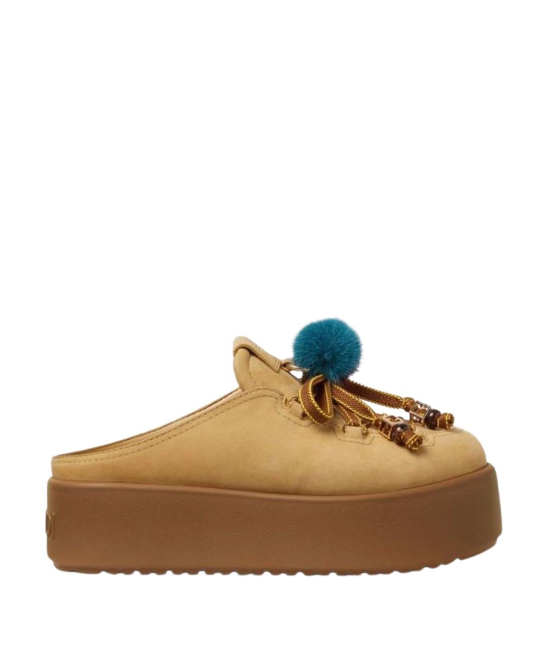 FENDI Коричневые замшевые сабо, фото 1