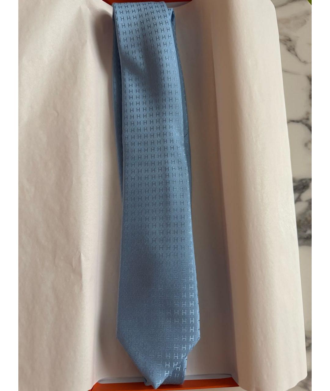 HERMES Голубой шелковый галстук, фото 3