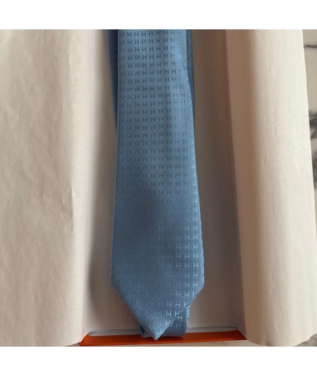 HERMES Голубой шелковый галстук, фото 2