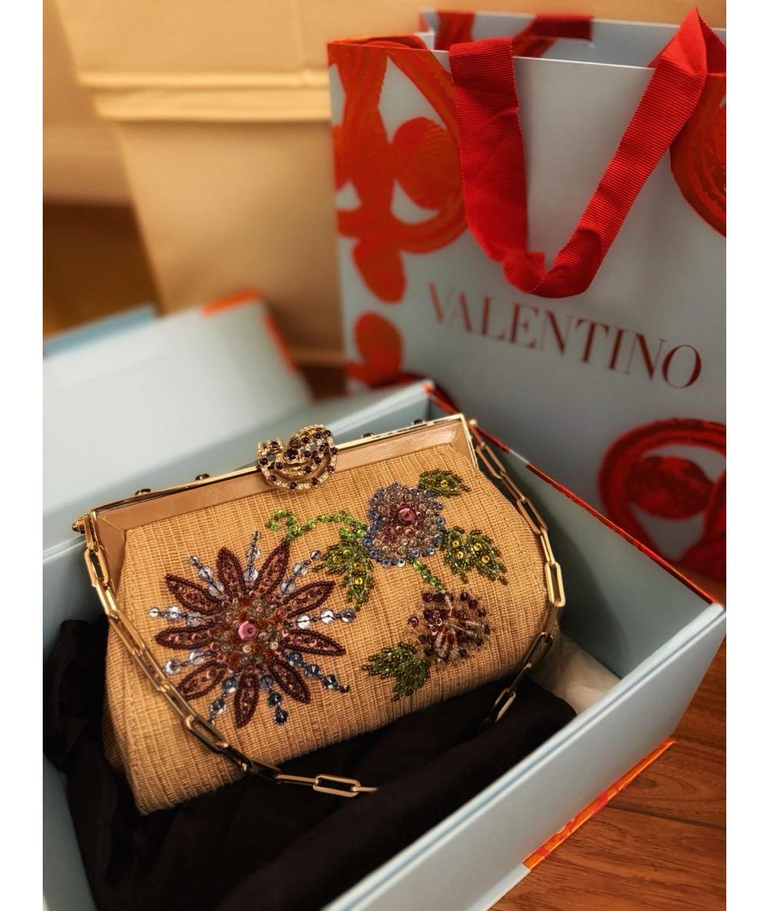 VALENTINO Бежевая тканевая сумка с короткими ручками, фото 4