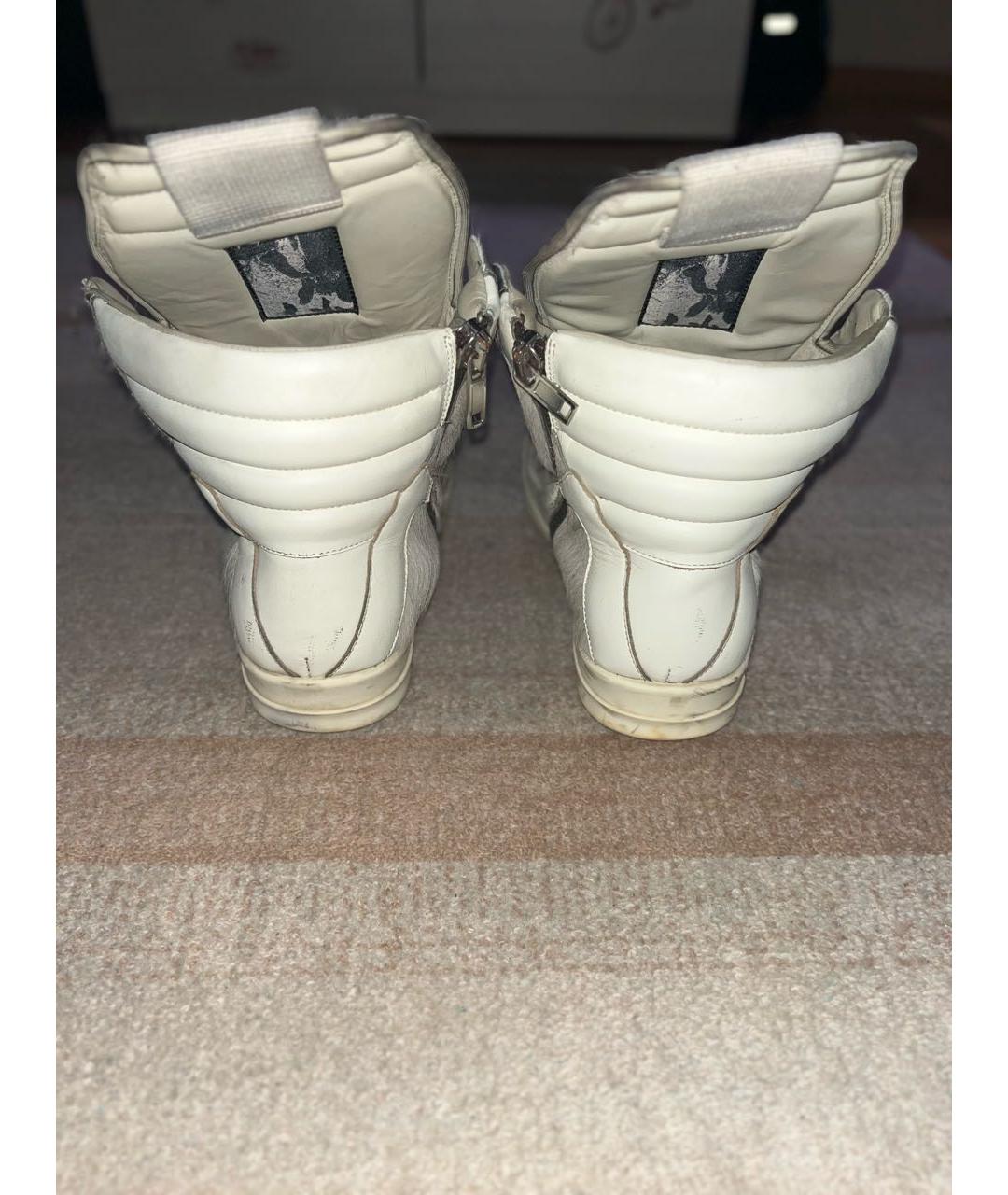 RICK OWENS Серые кожаные высокие кроссовки / кеды, фото 4