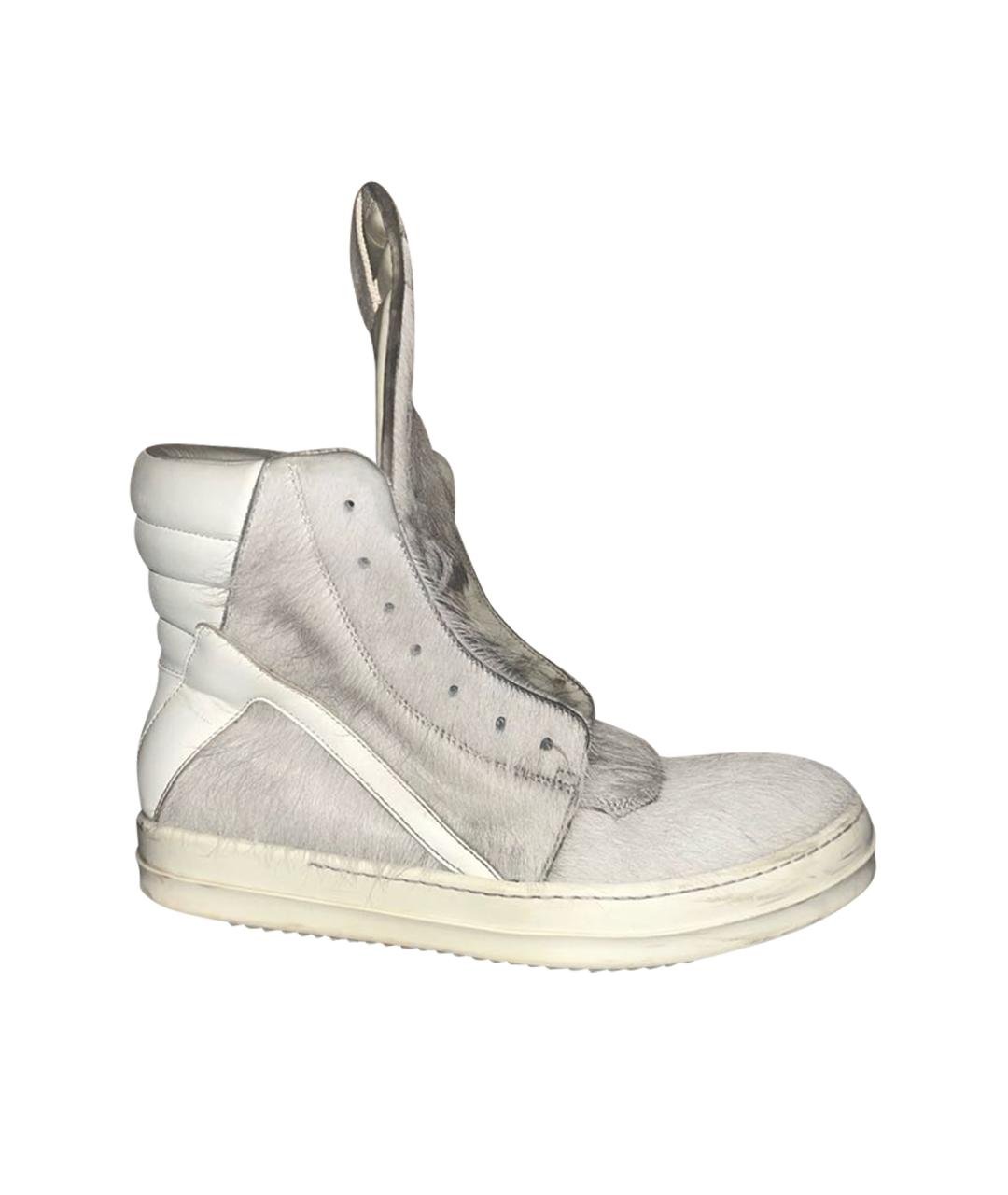 RICK OWENS Серые кожаные высокие кроссовки / кеды, фото 1