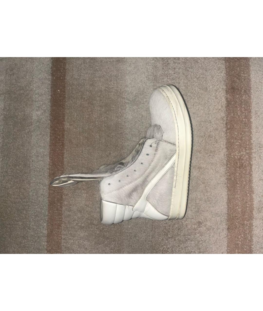 RICK OWENS Серые кожаные высокие кроссовки / кеды, фото 6