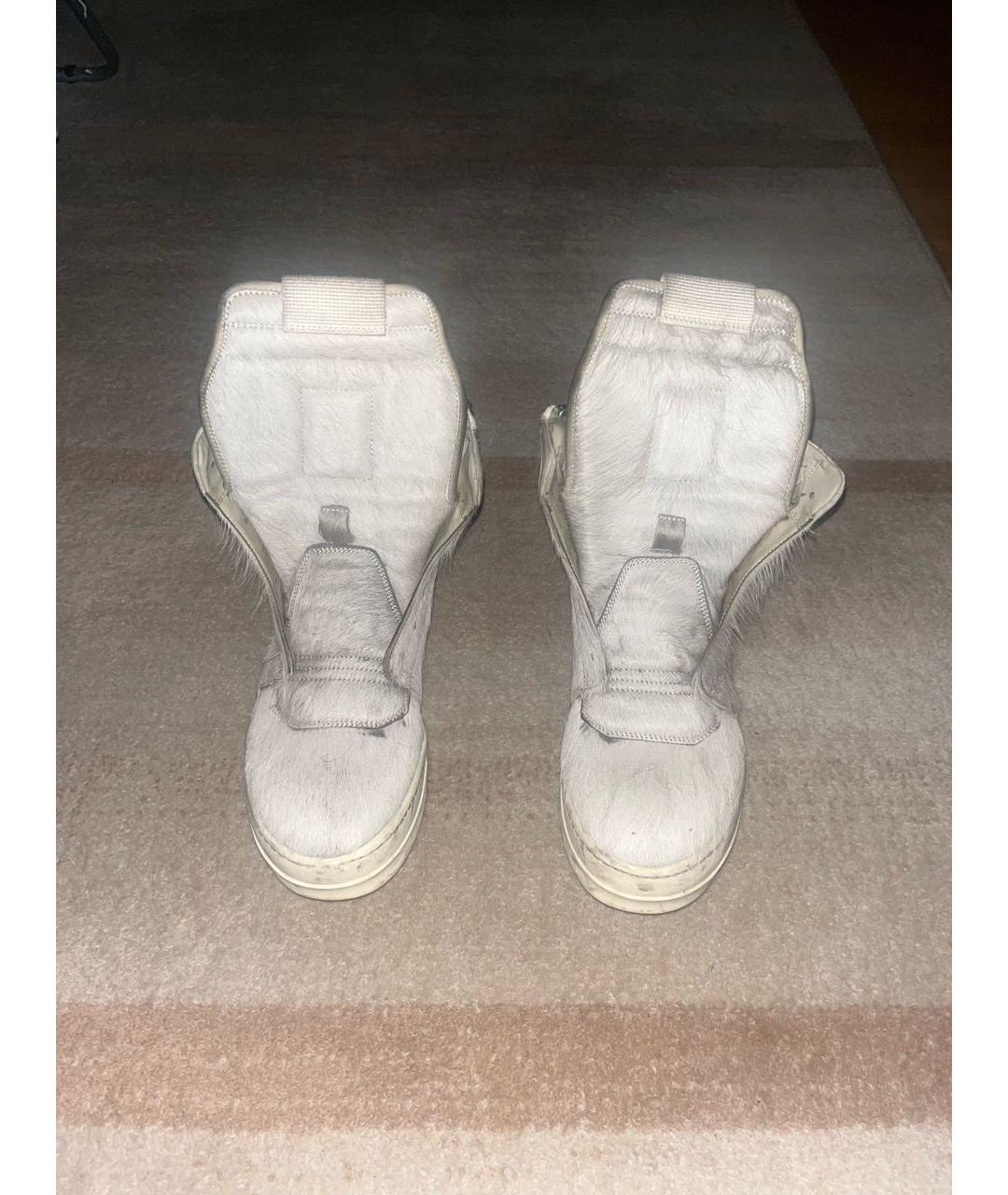 RICK OWENS Серые кожаные высокие кроссовки / кеды, фото 2