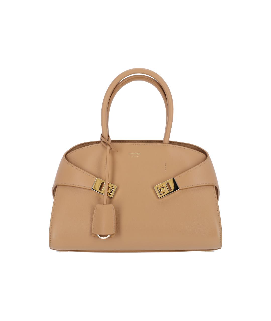 FERRAGAMO Бежевая кожаная сумка тоут, фото 1