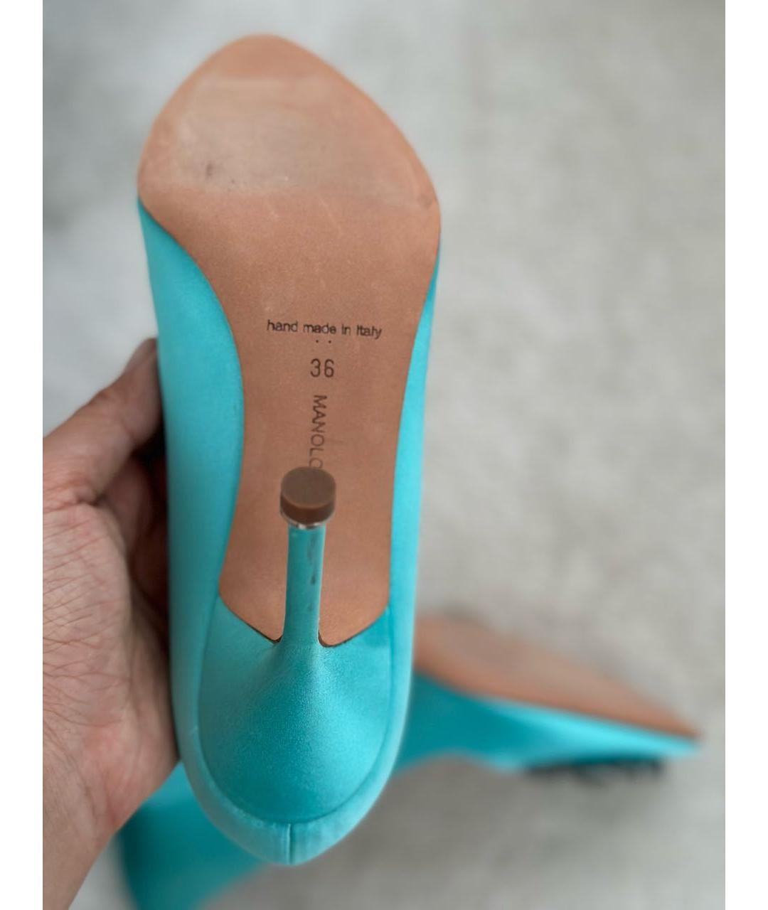 MANOLO BLAHNIK Бирюзовые текстильные туфли, фото 3