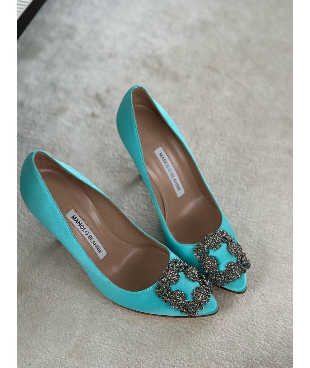 MANOLO BLAHNIK Бирюзовые текстильные туфли, фото 5