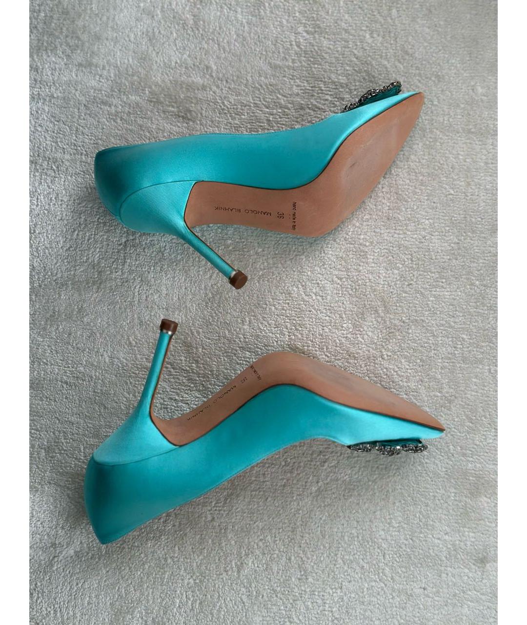 MANOLO BLAHNIK Бирюзовые текстильные туфли, фото 4