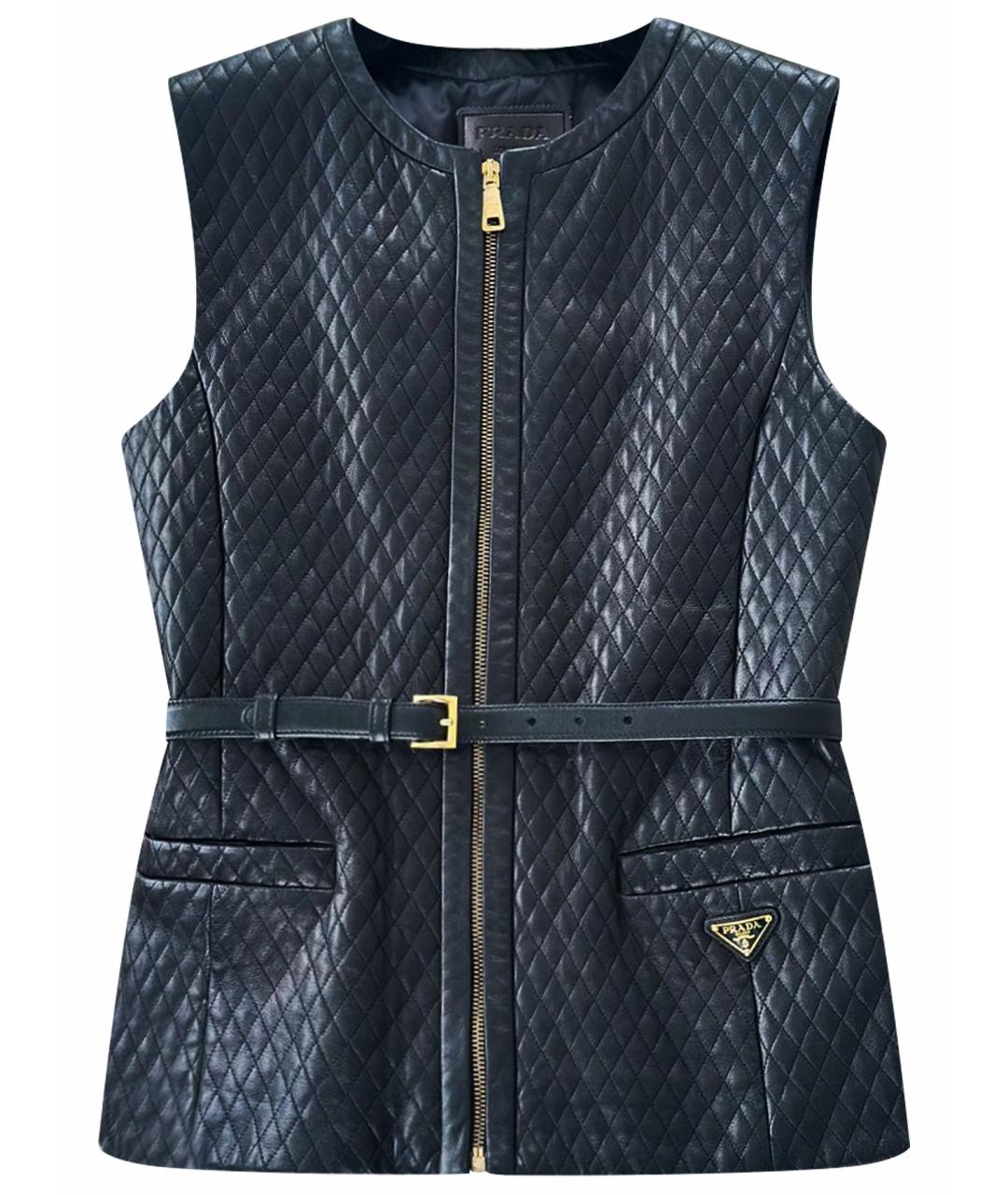 PRADA Черный кожаный жилет, фото 1