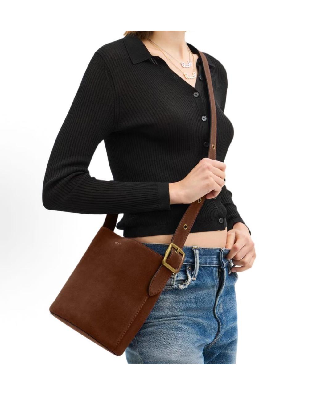 COACH Коричневая замшевая сумка через плечо, фото 5