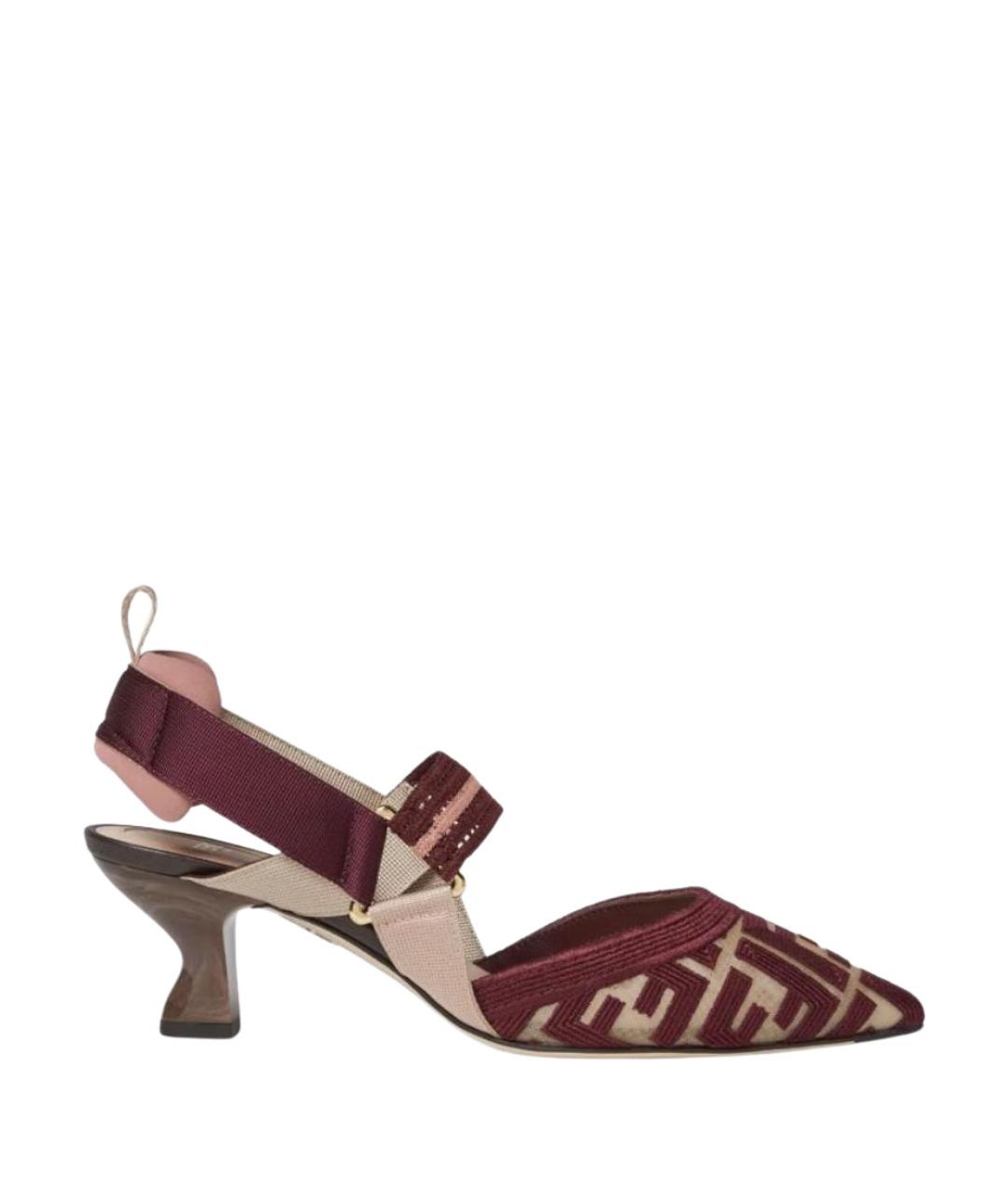 FENDI Бордовые текстильные туфли, фото 1