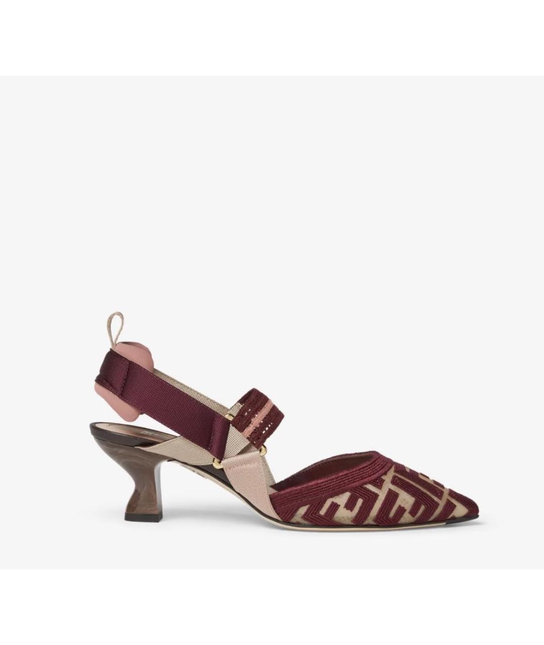 FENDI Бордовые текстильные туфли, фото 5