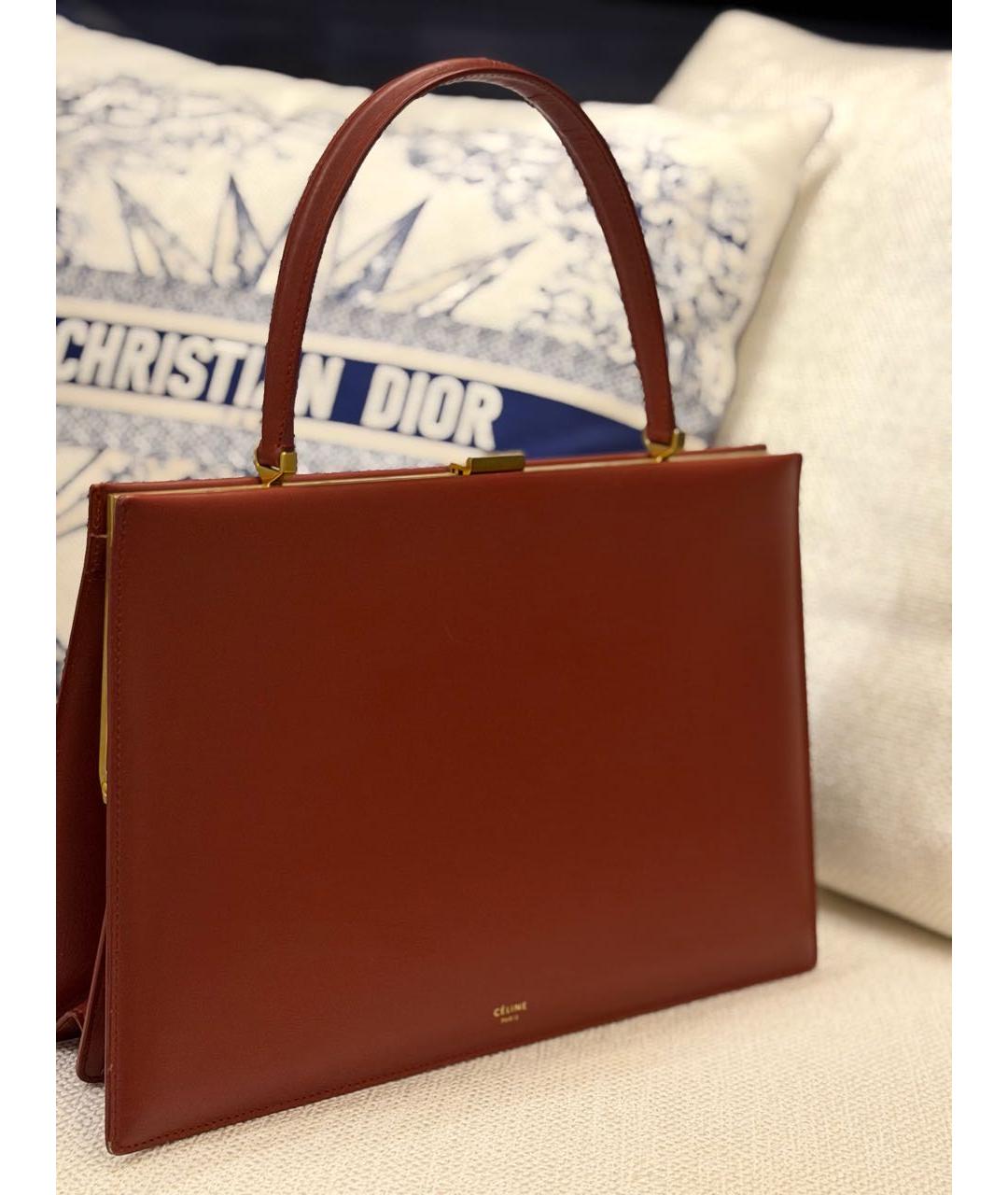 CELINE Бордовая кожаная сумка тоут, фото 7