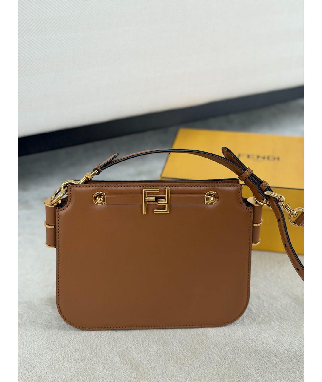 FENDI Коричневая кожаная сумка через плечо, фото 9