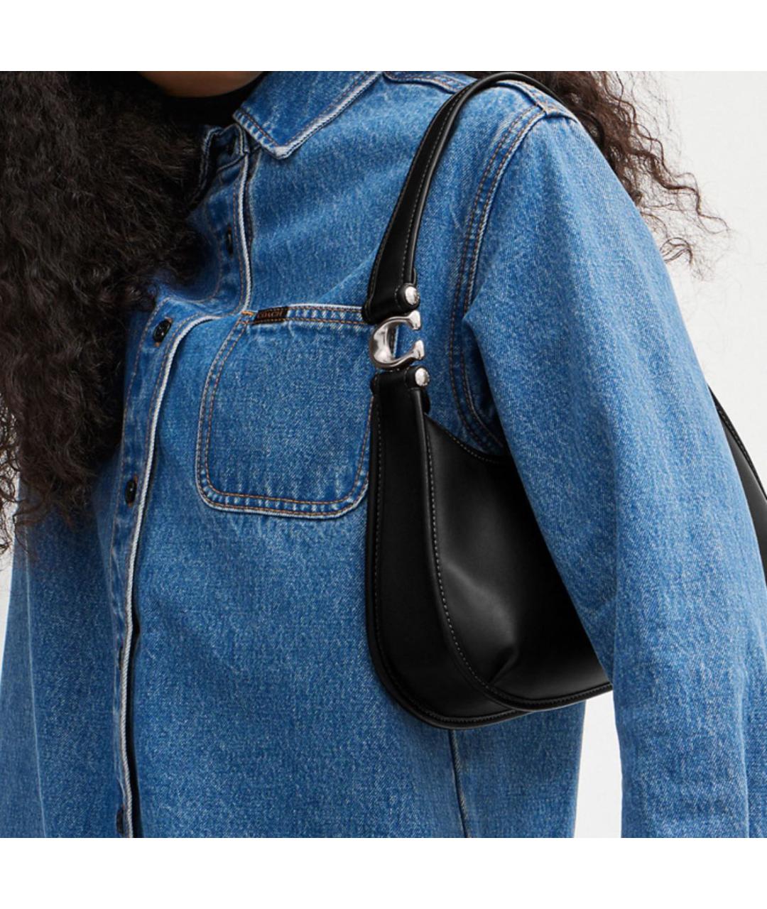 COACH Черная кожаная сумка через плечо, фото 5