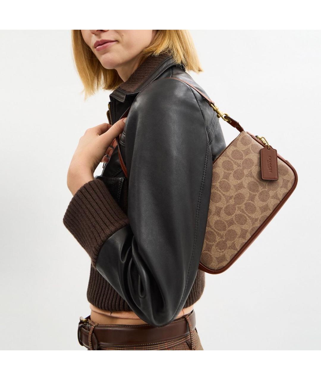 COACH Бежевая сумка с короткими ручками, фото 5